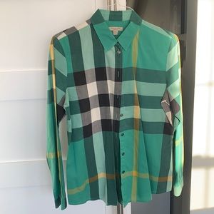 Burberry green button down blouse
